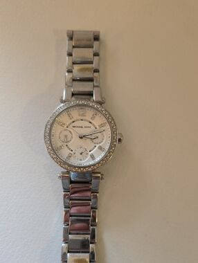 Michael Kors Silver and White Crystal-Accent Bracelet Watch